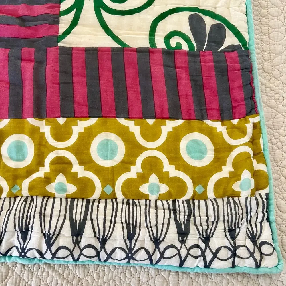 Anthropologie Lilla Patchwork Euro Sham 26x26 Cotton Quilted Pillow Cover Boho